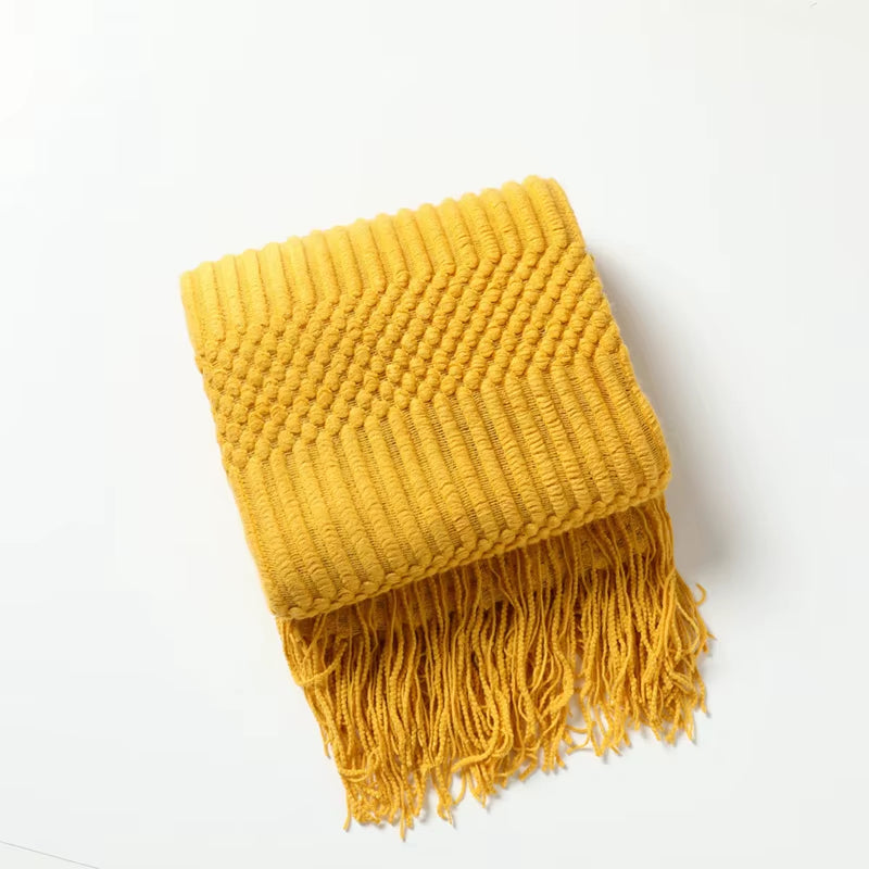 White Boho Knitted Throw Blankets