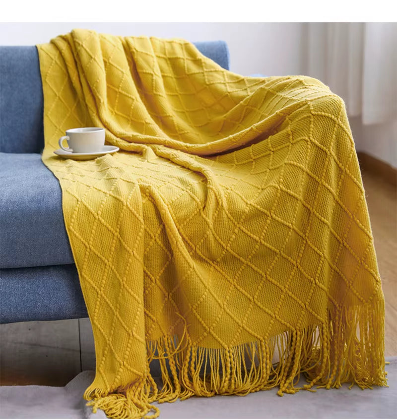 White Boho Knitted Throw Blankets