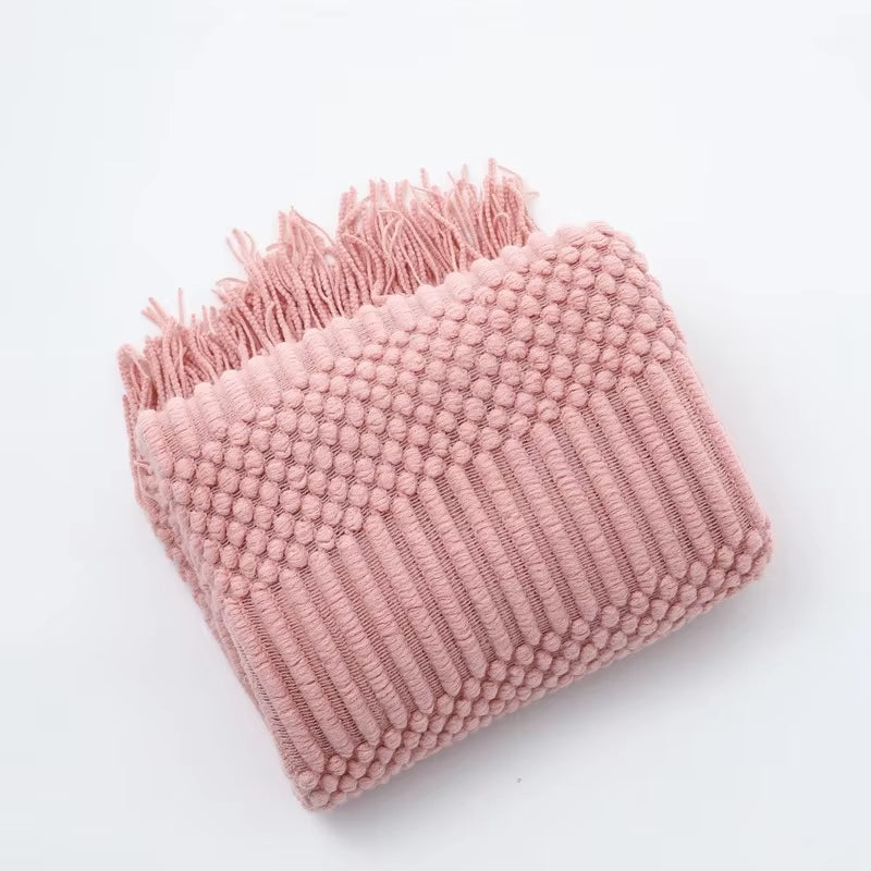 White Boho Knitted Throw Blankets