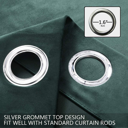 Green Velvet Blackout Curtains - 84 Inch Long Grommet Velvet Window Curtain Panels - Set of 2 Heat Insulated, Thermal Light Blocking Panels for Bedroom