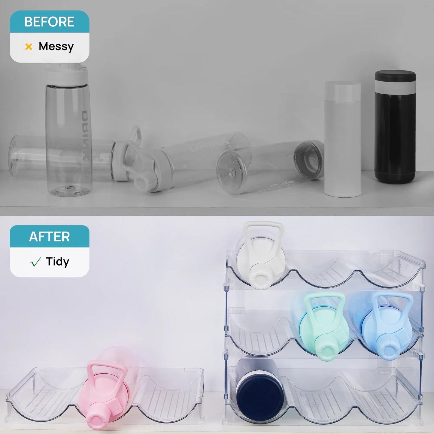 4 Pack Plastic Water Bottle Organizer, Clear