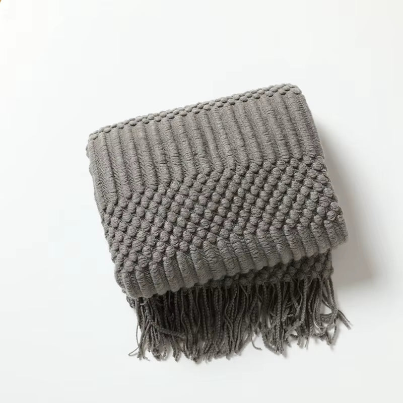 White Boho Knitted Throw Blankets
