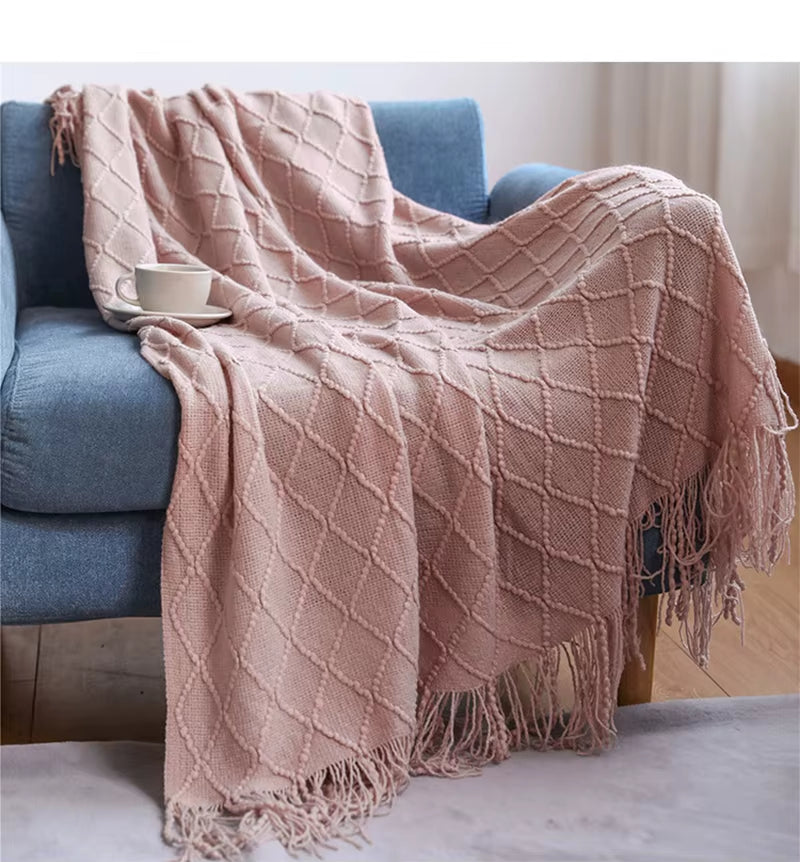 White Boho Knitted Throw Blankets