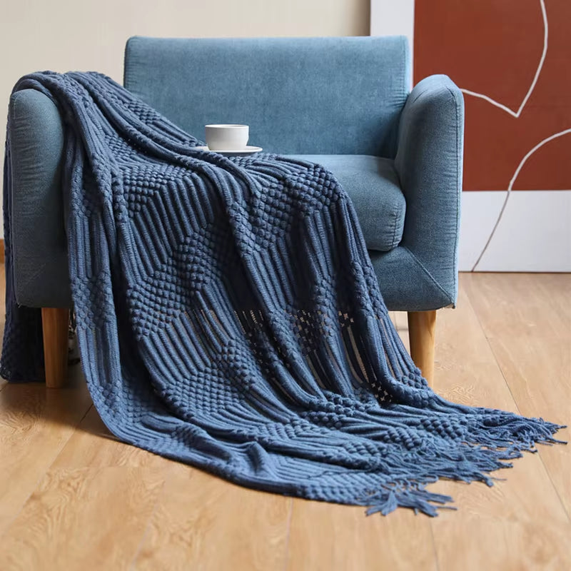 White Boho Knitted Throw Blankets