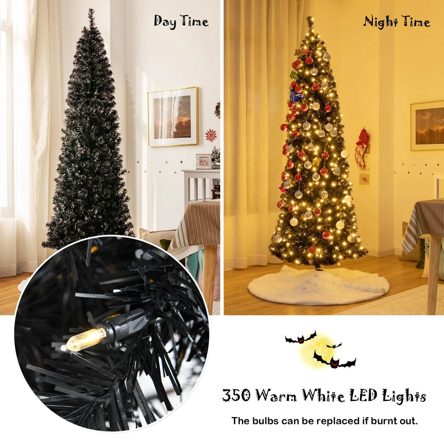 7 Ft Pre-Lit Black Halloween Tree