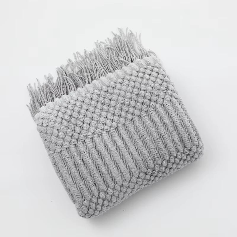 White Boho Knitted Throw Blankets