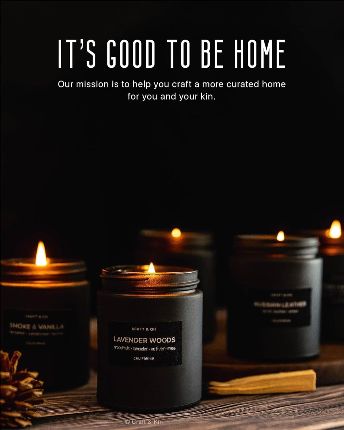 Premium Smoke & Vanilla Candle | Black Scented Candles for Men | Long Lasting with 45 Hour Burn Time, 7.6Oz | Made with Soy