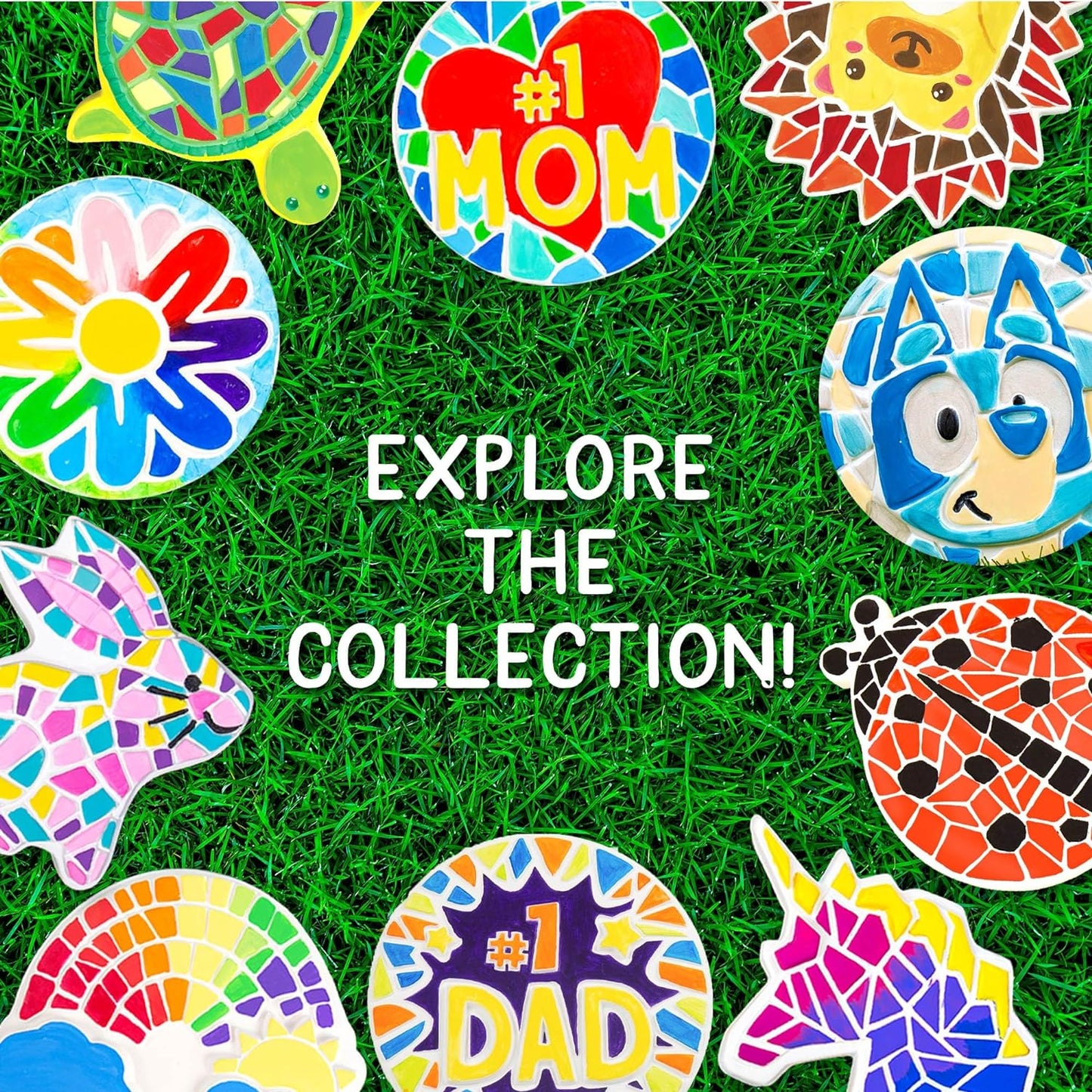 Mosaic Turtle DIY Stepping Stone Kit, Includes Ceramic Stone & 6 Vibrant Paints for Kids Ages 8+