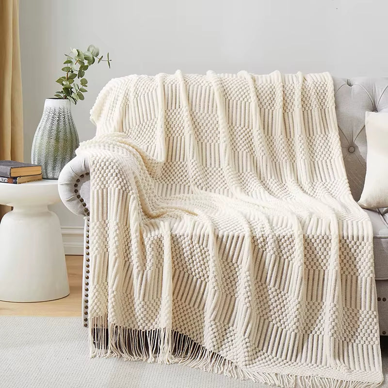 White Boho Knitted Throw Blankets