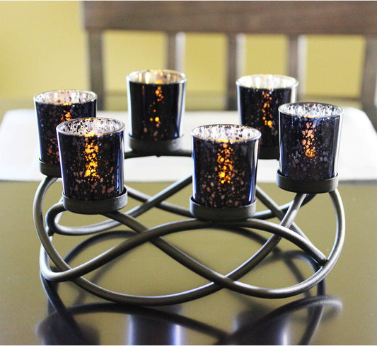 Iron round Table Decor Centerpiece Decorations Candle Holder for Halloween, Weddings, Outdoor Patio, Kitchen, Dining Room, and Coffee Tables, Votive Tealight Holders, Black, 6 Black Cups