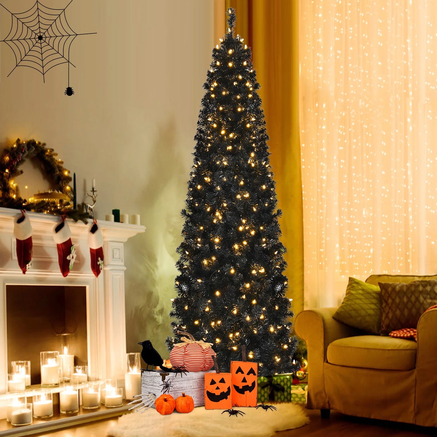 7 Ft Pre-Lit Black Halloween Tree