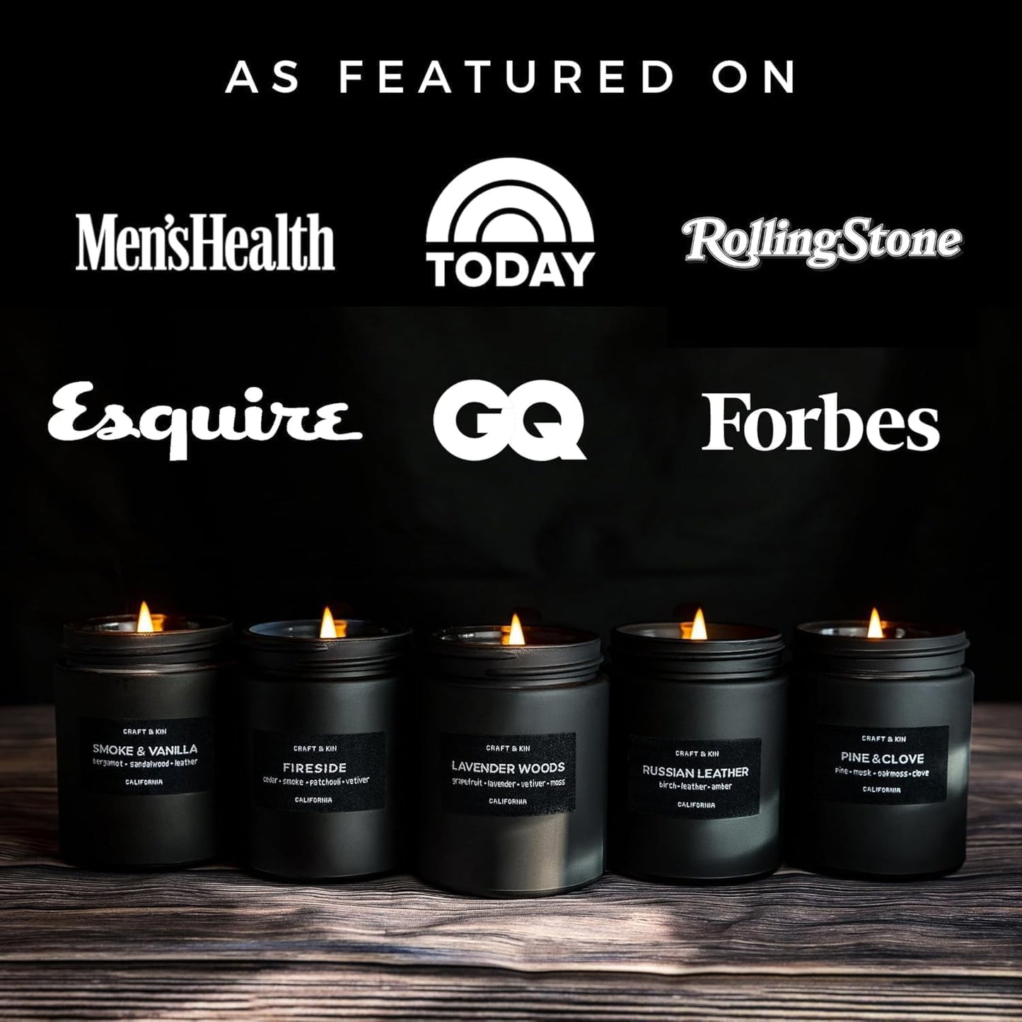 Premium Smoke & Vanilla Candle | Black Scented Candles for Men | Long Lasting with 45 Hour Burn Time, 7.6Oz | Made with Soy