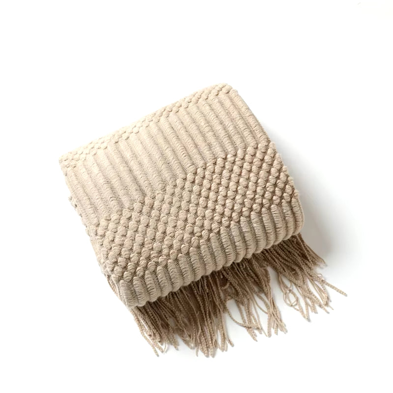 White Boho Knitted Throw Blankets