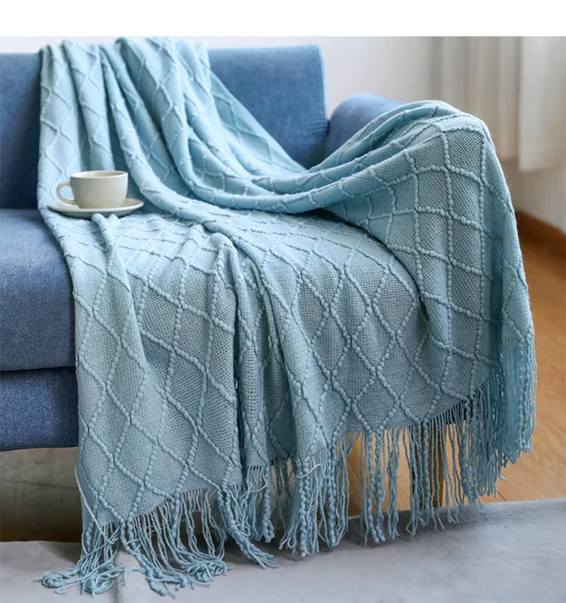 White Boho Knitted Throw Blankets
