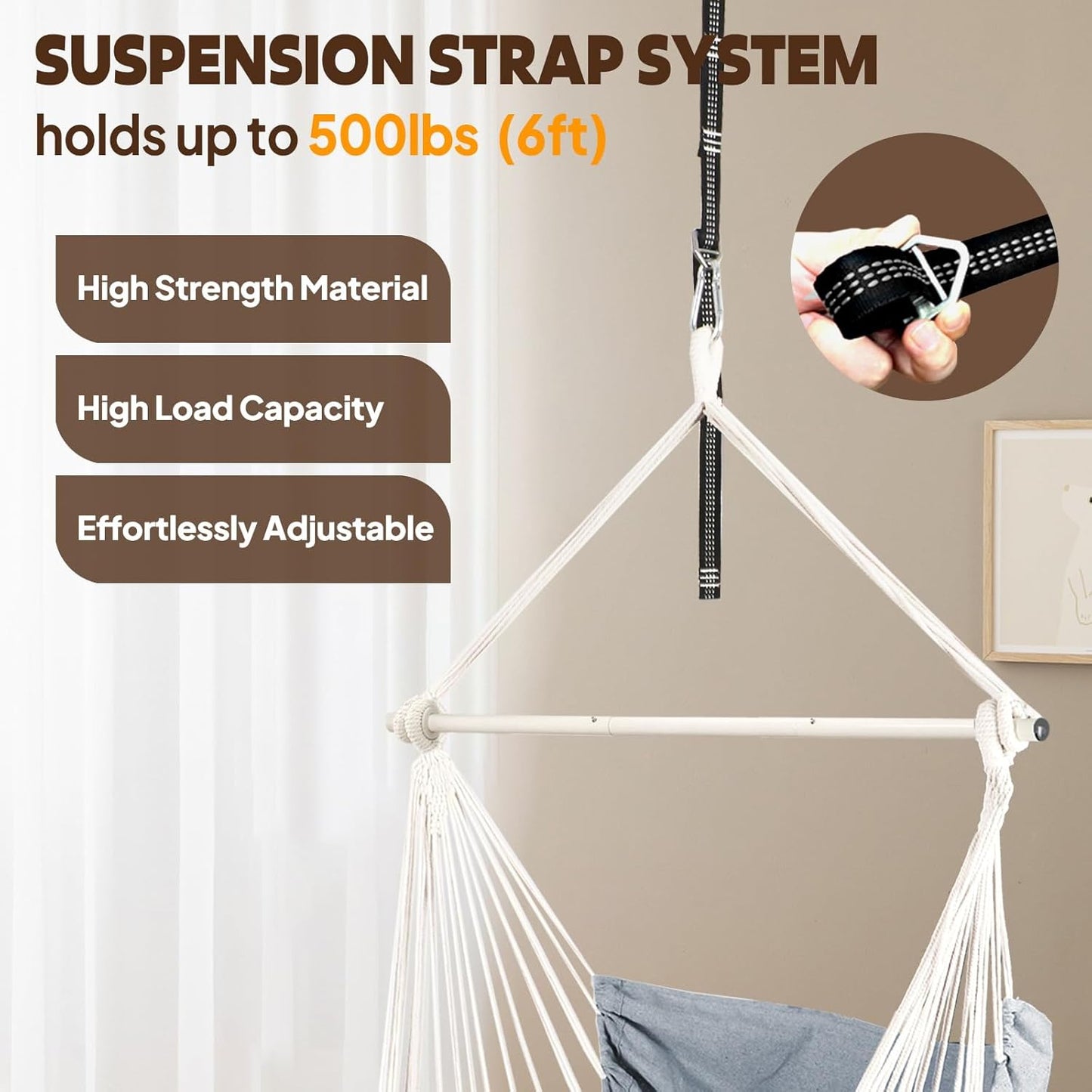 Hanging Hammock Chair Swing (Max 500 Lbs) *Cushions Included*