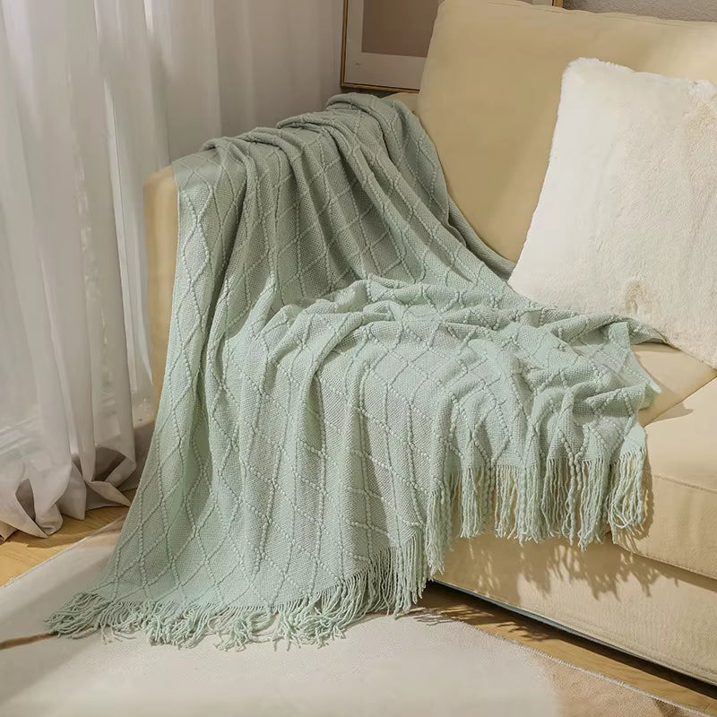 White Boho Knitted Throw Blankets