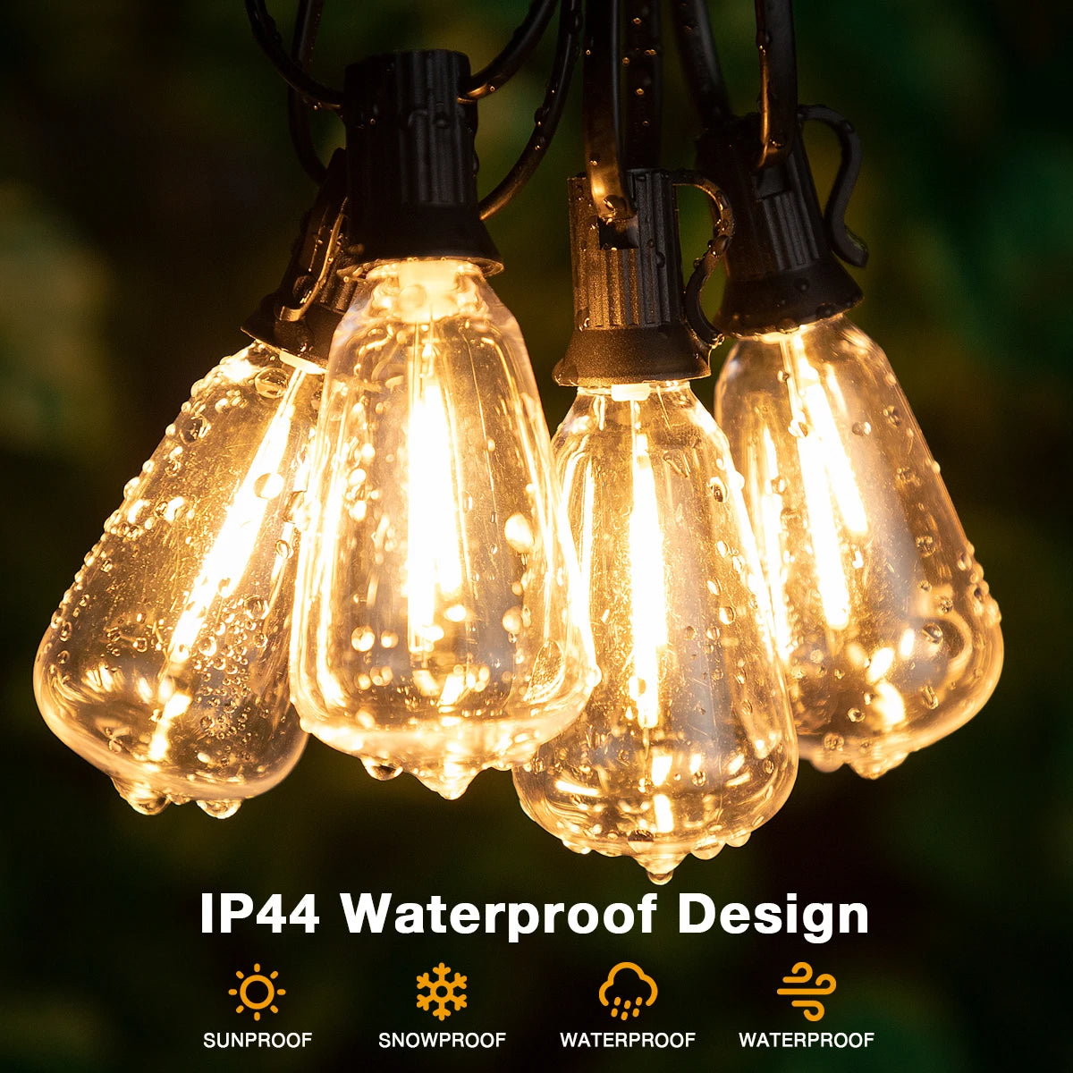 ST38 Outdoor Connectable String Lights - Shatterproof, Waterproof Plastic LED Bulbs, Dimmable Fairy Lights for Patio and Garden Decor