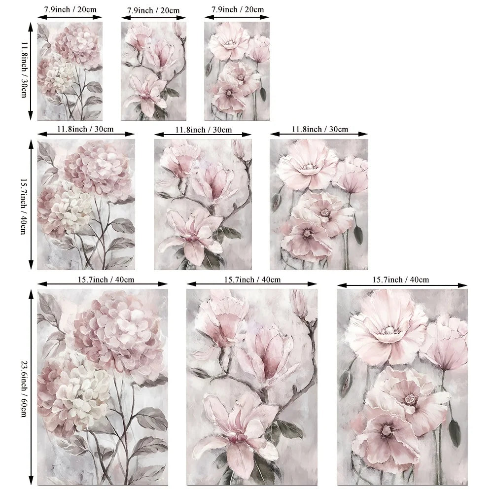 3Pcs Pink Flowers Posters Frameless Wall Art Canvas Prints Floral Nordic Paintings Home Decor Pictures for Living Room