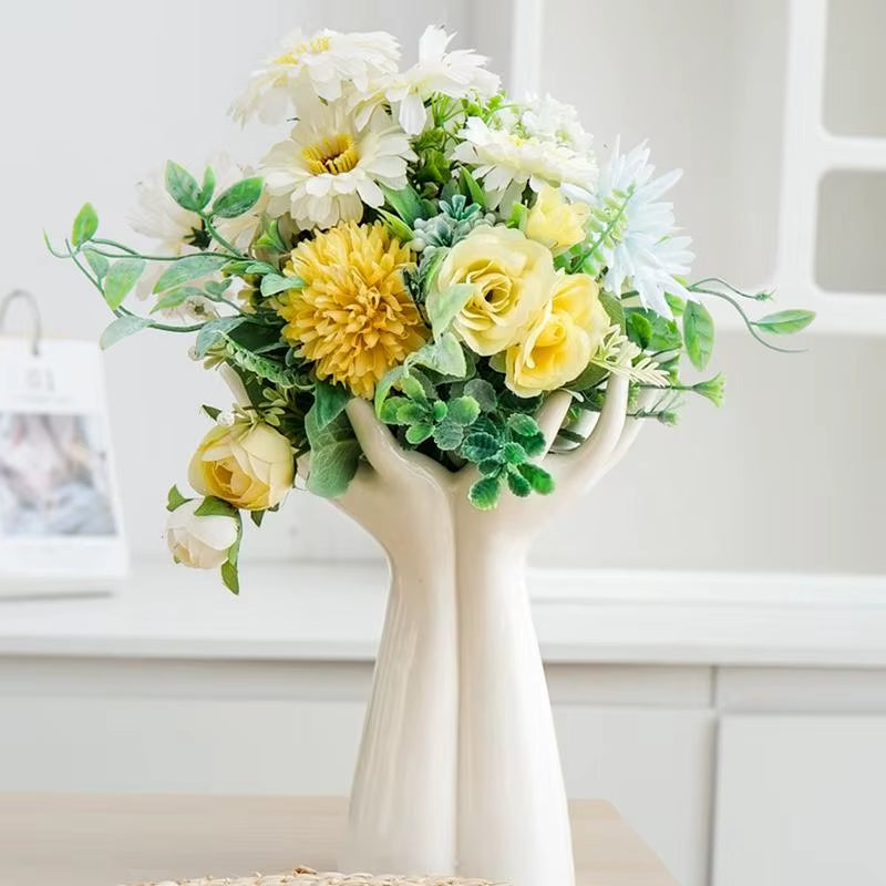 Nordic Hand-Shaped Ceramic Vase - Modern Flower Decor for Stylish Home & Office Tabletop