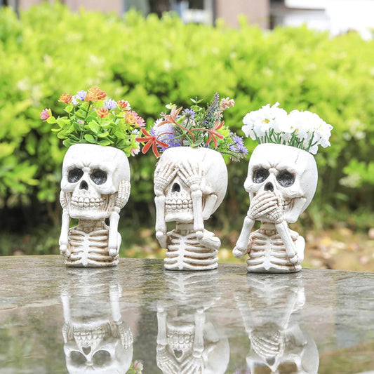 Skull Head Flower Pots Gothic Skeleton Planter Container Office Planter Succulent Plant Organizer Halloween Tabletop Ornament