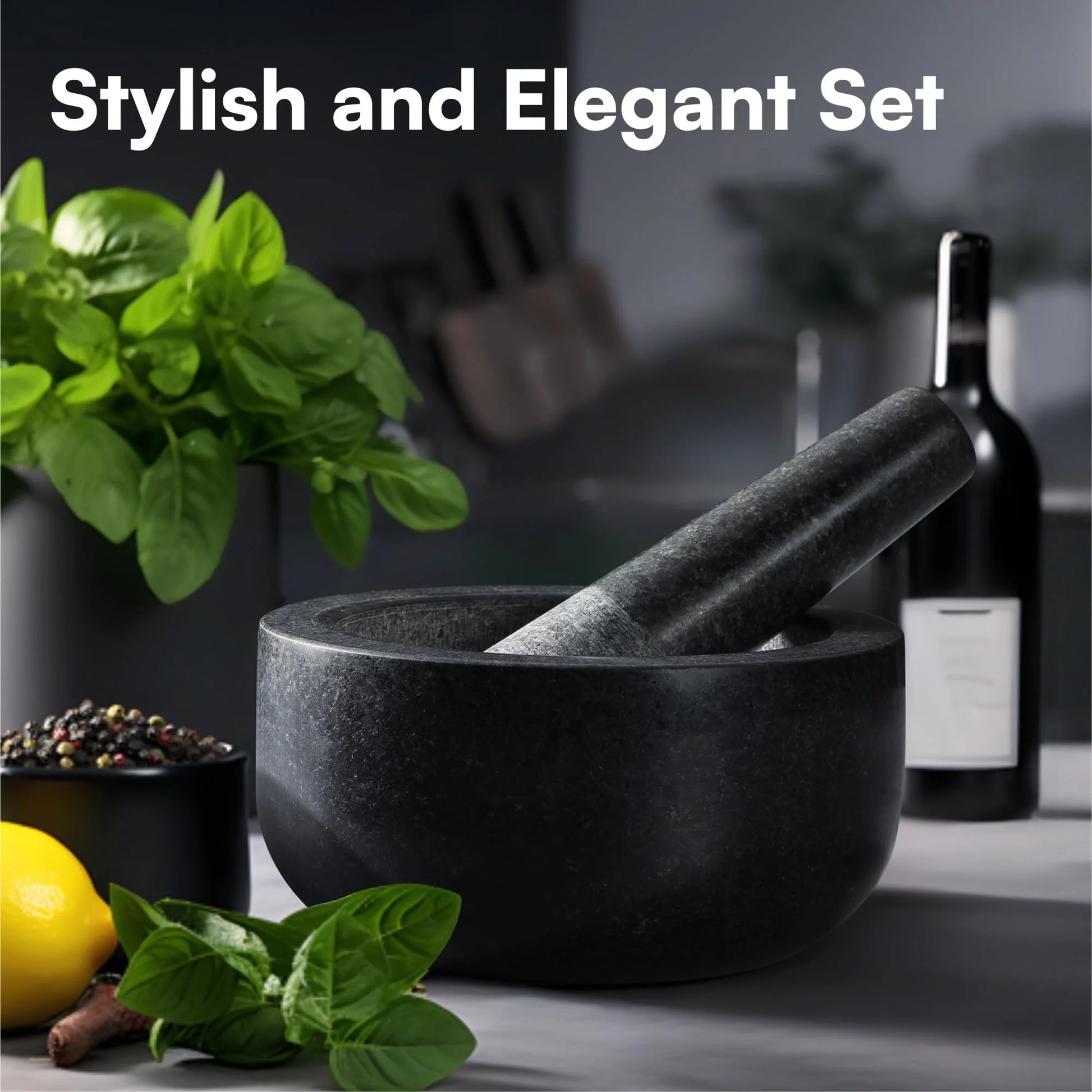 H&S Mortar and Pestle Set - Large Premium Solid Granite Stone Grinder Set
