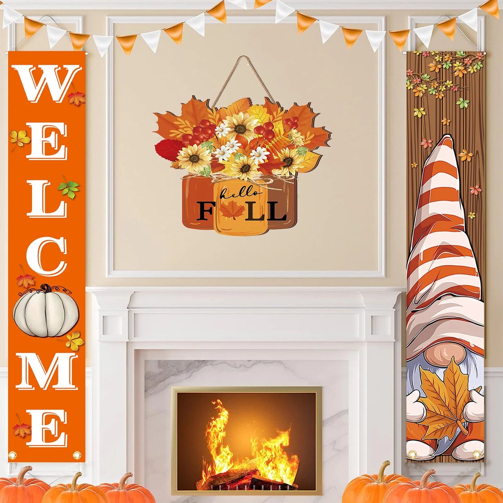 Wooden Front Door Fall Harvest Leaf Pumpkin Decoration
