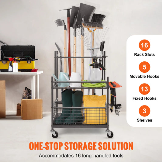 16 Slots Garden Tool Organizer for Garage Storage