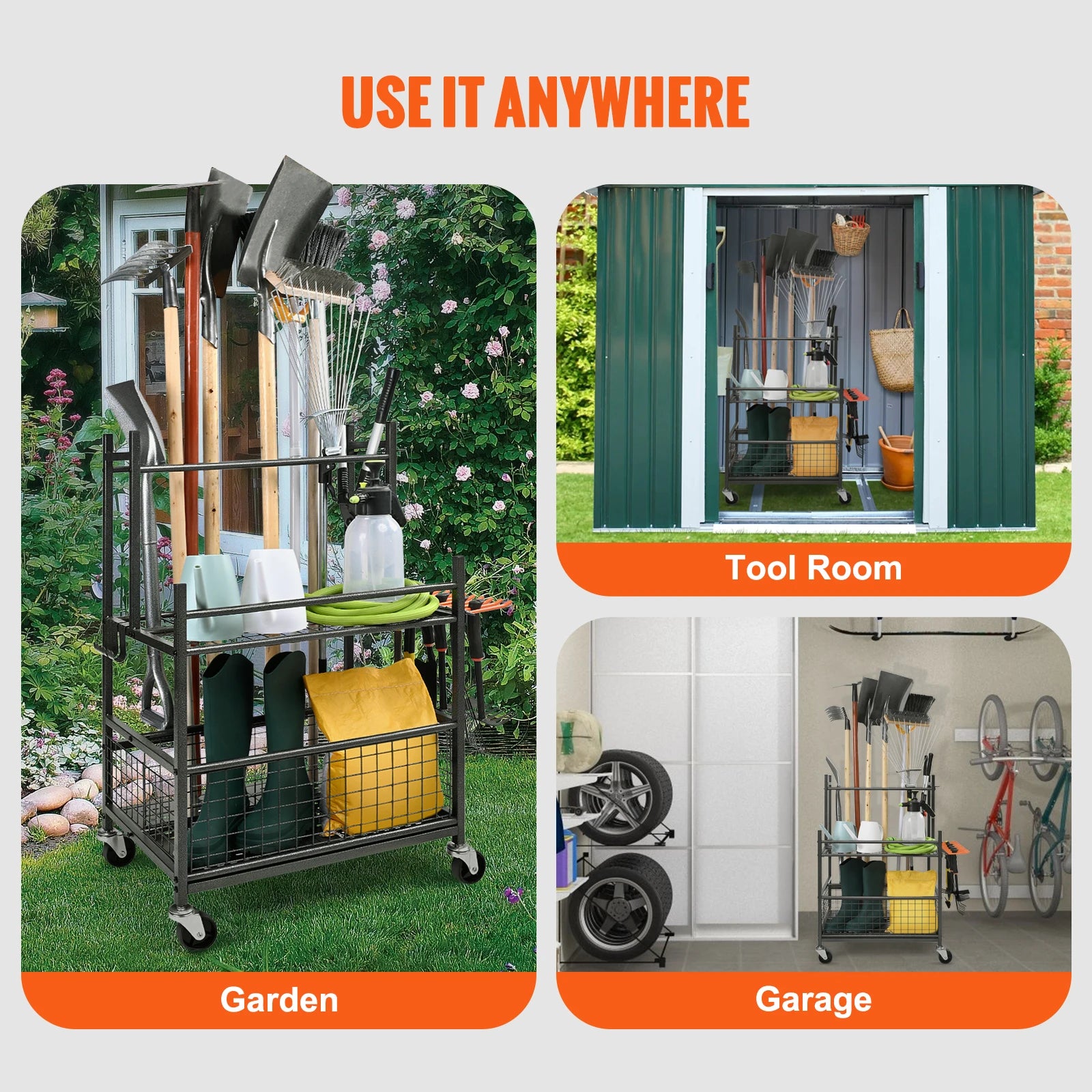 16 Slots Garden Tool Organizer for Garage Storage