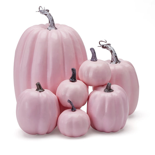  7 Pcs Pink Artificial Pumpkins Decoration 