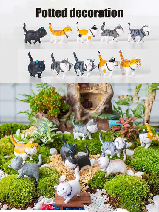 9 PCS Cute Miniature Cats Landscape Lovely Cats Figurines Fairy Home Garden Anim