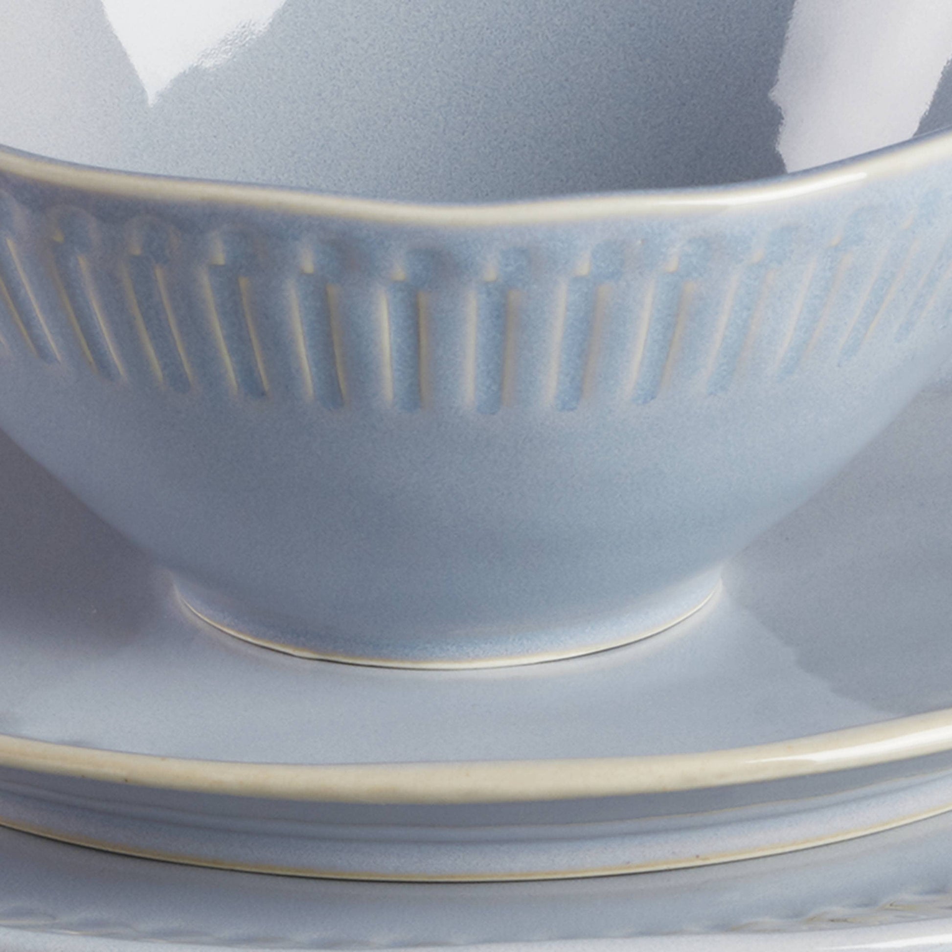 12-Piece Artisanal Blue Stripe Stoneware Tableware Set 