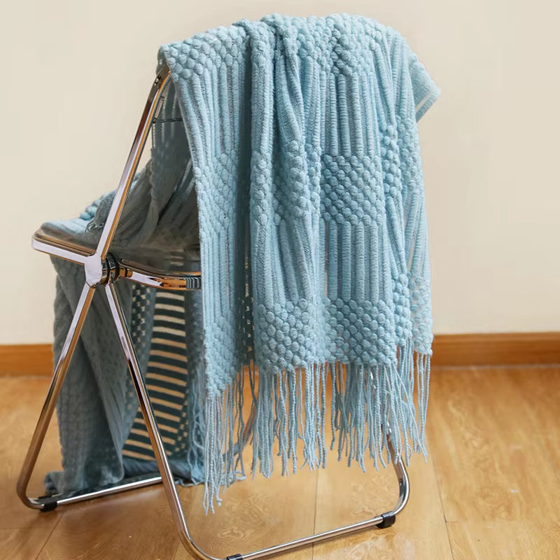 White Boho Knitted Throw Blankets