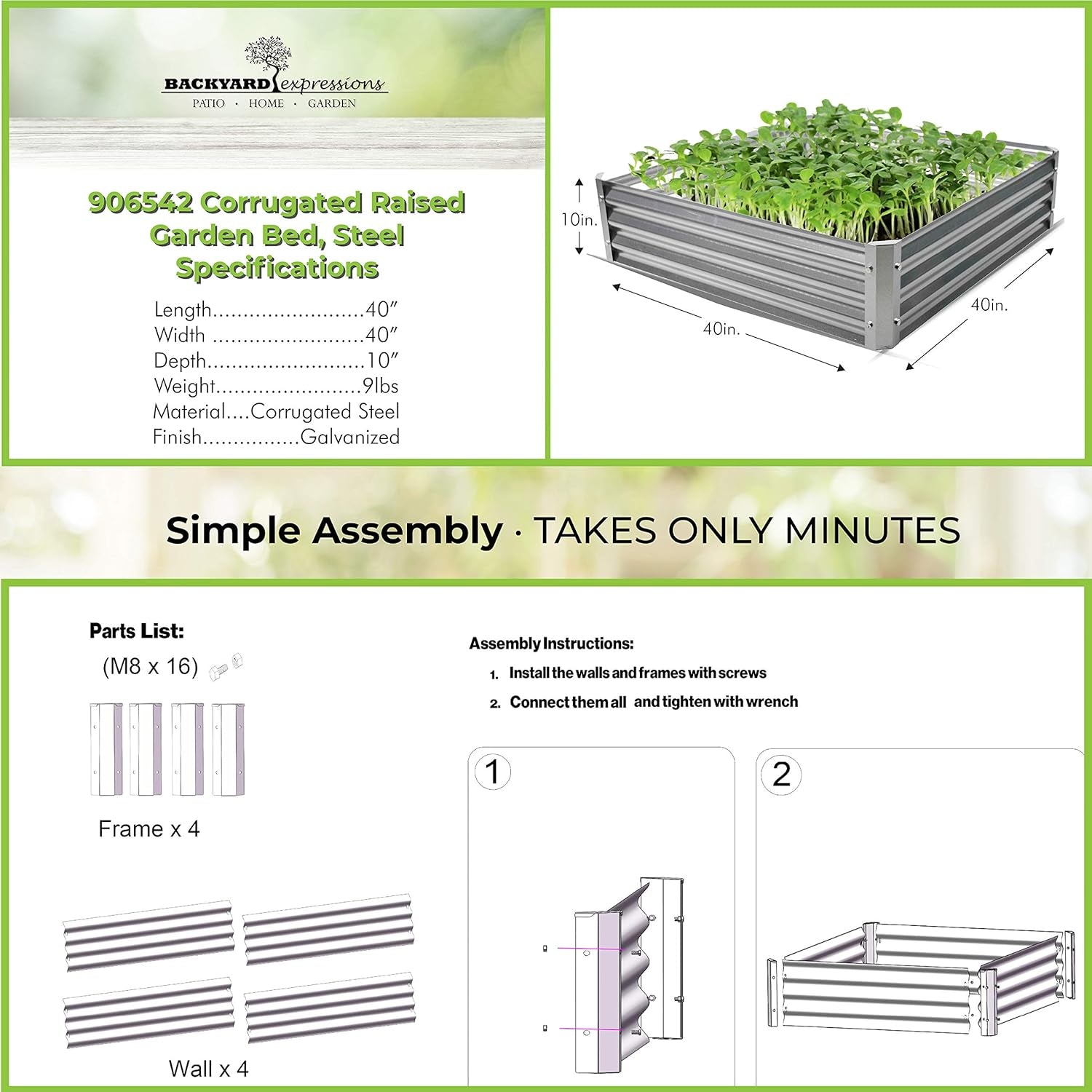 906542 Corrugated Raised Garden Bed, Silver