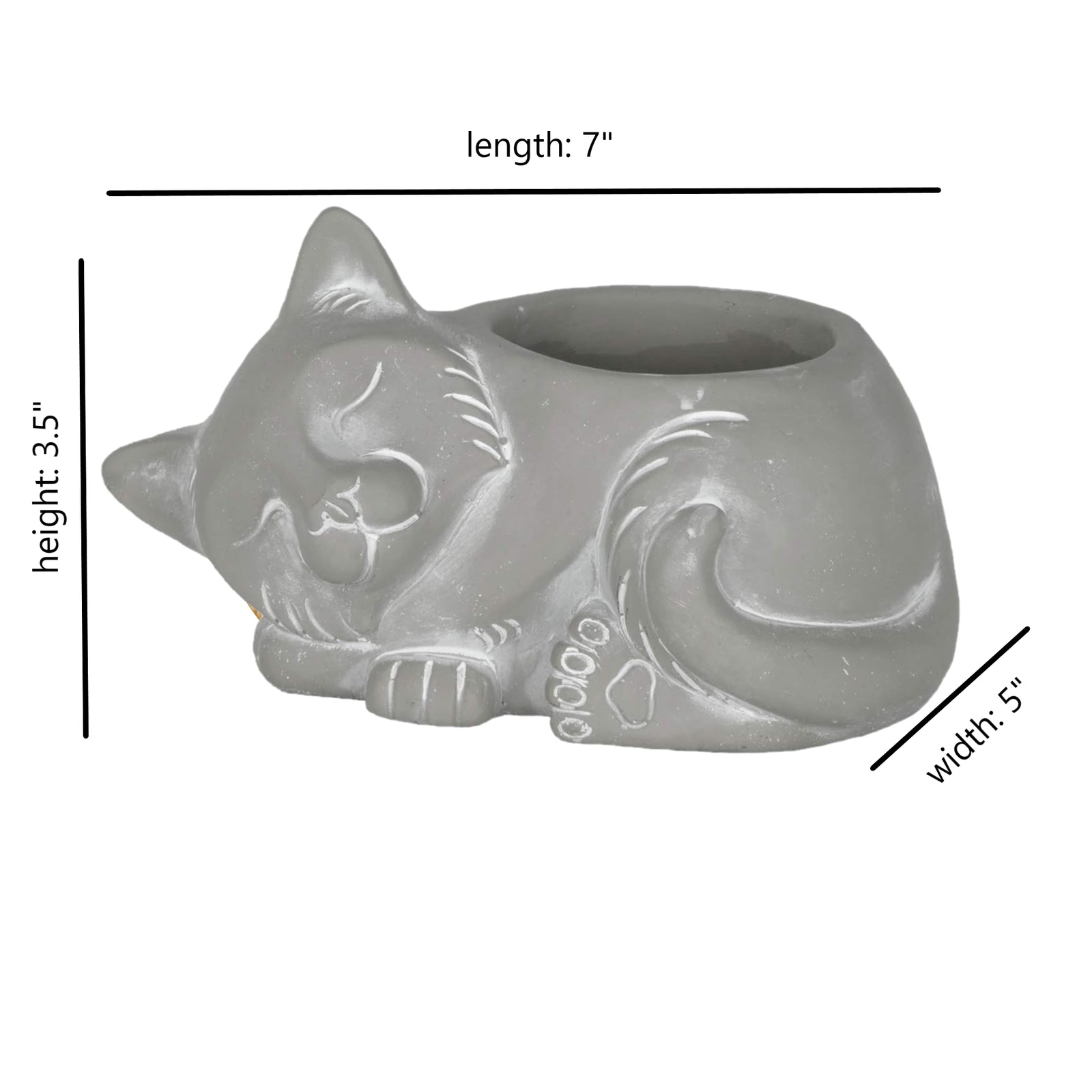 Classic Home and Garden Sleeping Cat Planter, Small, Gray, 7In