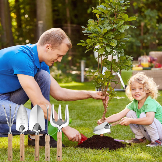 Home and Garden Outdoor Equipment Wooden Handle Stainless Steel Garden Planting Tools for Growing Vegetables Growing Flowers and Pulling Weeds Household Sharp Shovel Rake