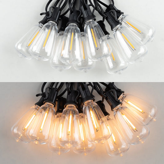 ST38 Outdoor Connectable String Lights - Shatterproof, Waterproof Plastic LED Bulbs, Dimmable Fairy Lights for Patio and Garden Decor