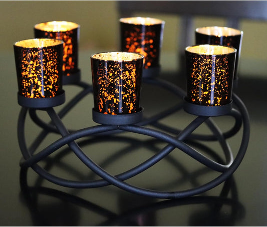 Iron round Table Decor Centerpiece Decorations Candle Holder for Halloween, Weddings, Outdoor Patio, Kitchen, Dining Room, and Coffee Tables, Votive Tealight Holders, Black, 6 Black Cups