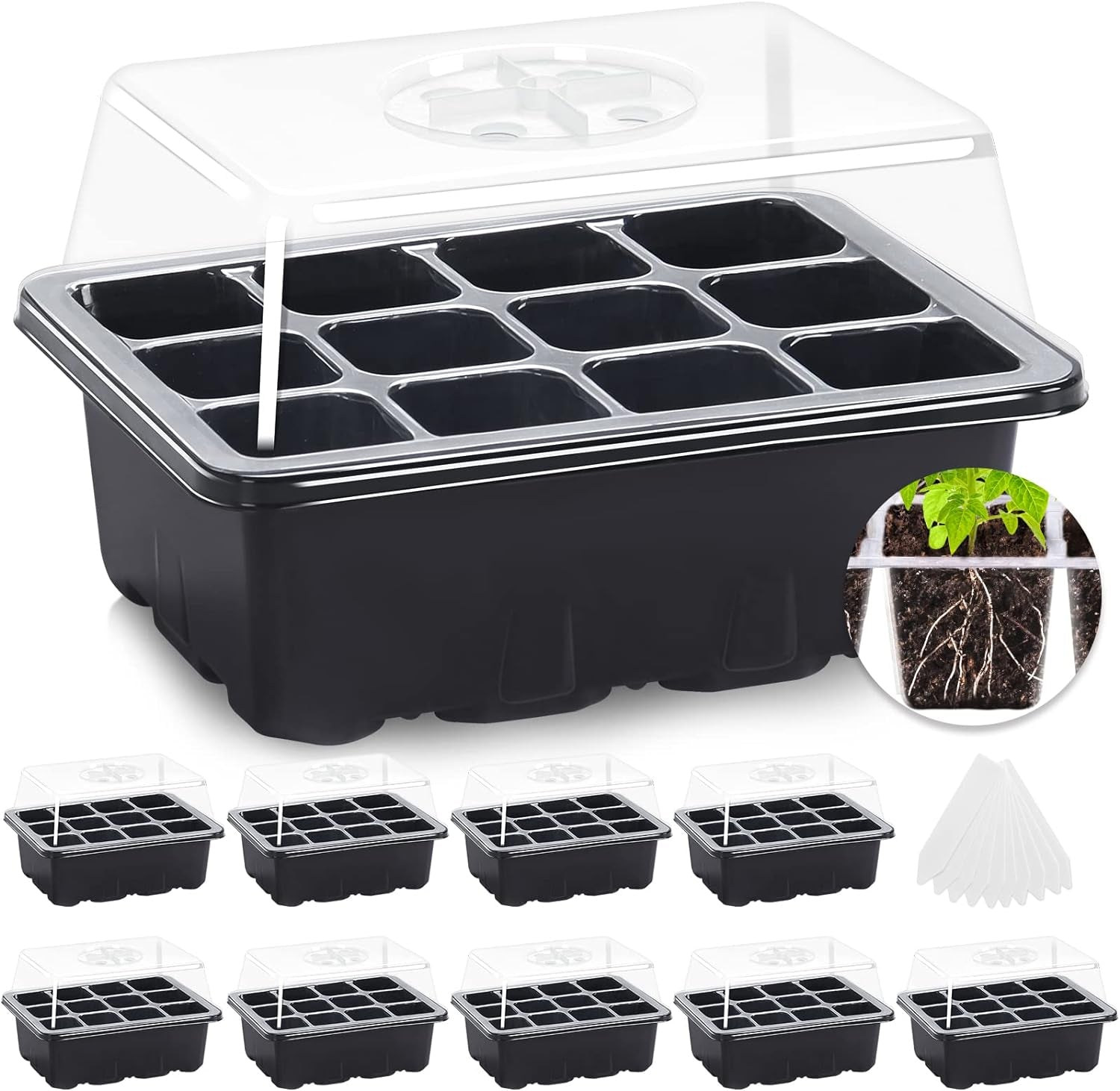 10 Packs Seed Starter Tray Seed Starter Kit with Humidity Dome (120 Cells Total Tray) 