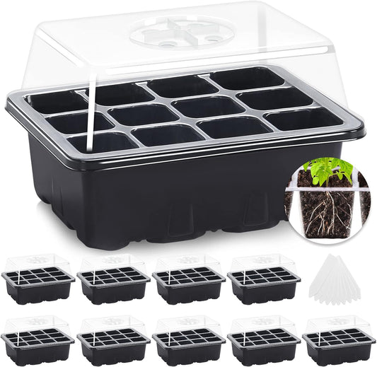 10 Packs Seed Starter Tray Seed Starter Kit with Humidity Dome (120 Cells Total Tray) 