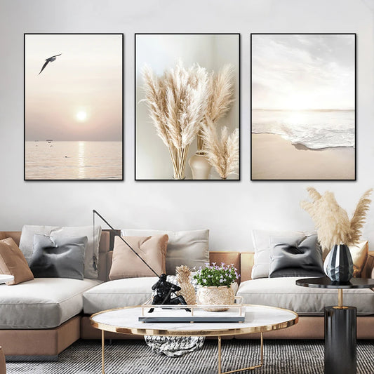 3Pcs Sea Wave Beige Landscape Canvas Prints 