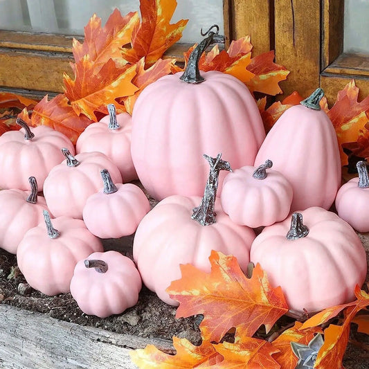 12Pcs Pink Faux Pumpkins Decoration 