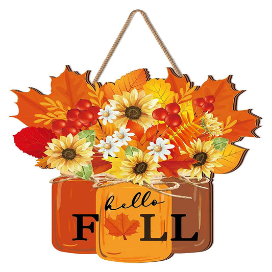 Wooden Front Door Fall Harvest Leaf Pumpkin Decoration