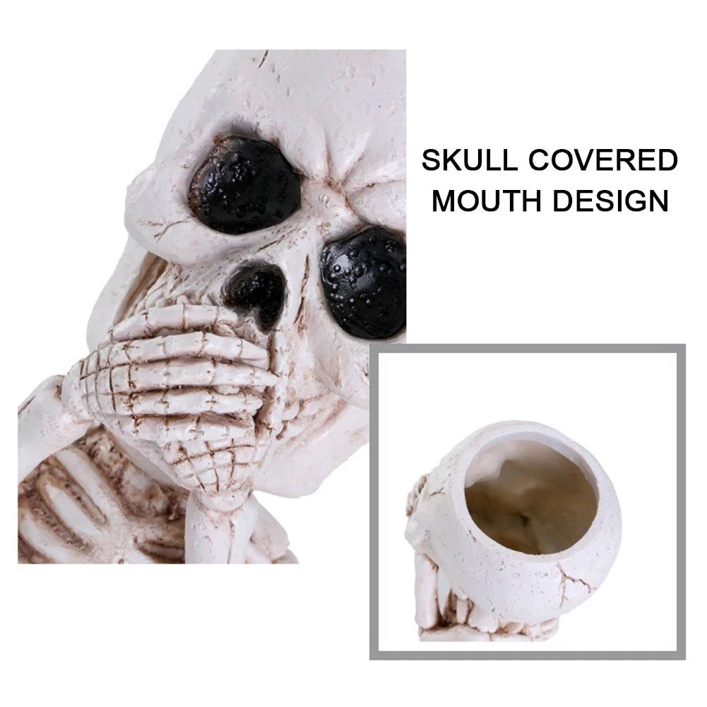 Skull Head Flower Pots Gothic Skeleton Planter Container Office Planter Succulent Plant Organizer Halloween Tabletop Ornament