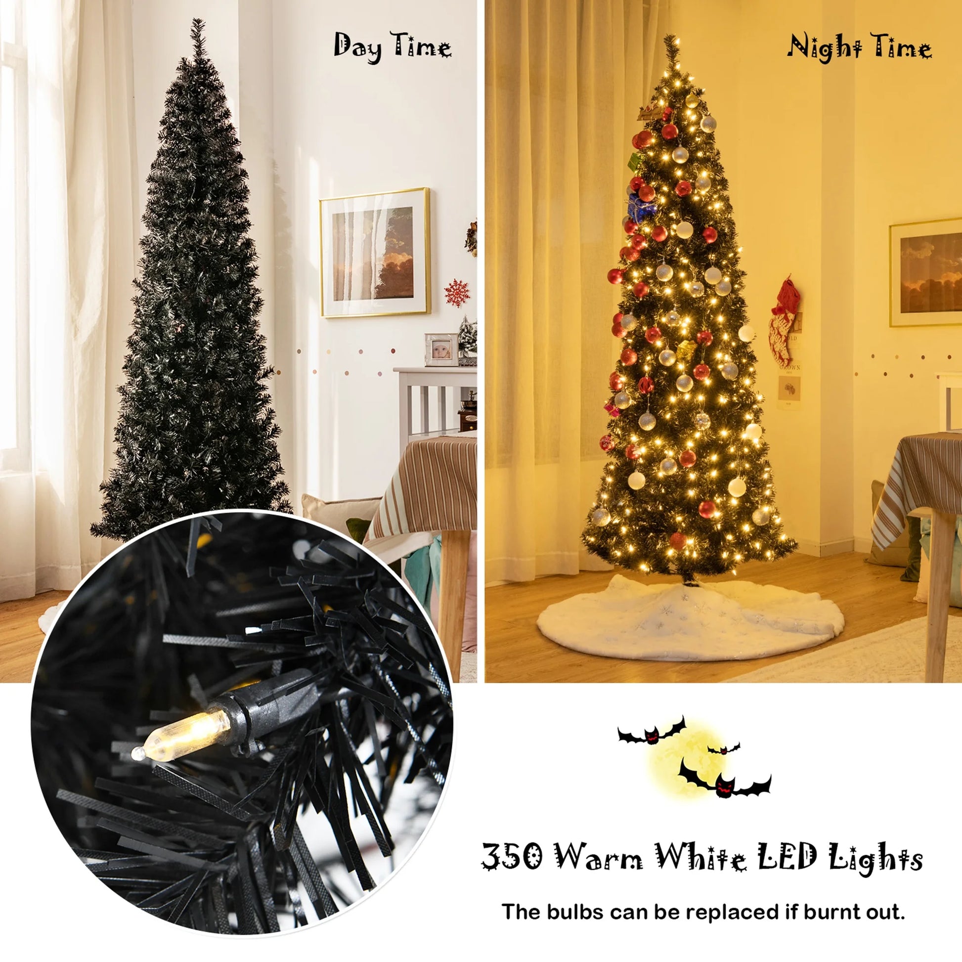 7 Ft Pre-Lit Black Halloween Tree
