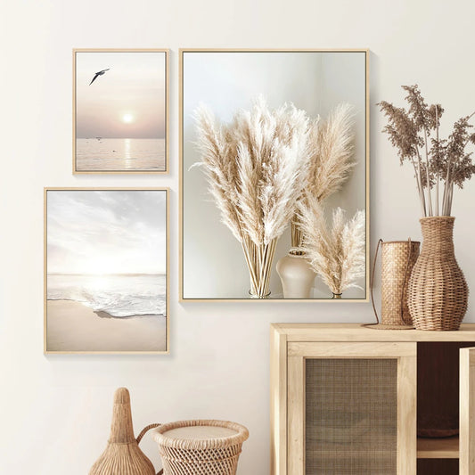 3Pcs Sea Wave Beige Landscape Canvas Prints 