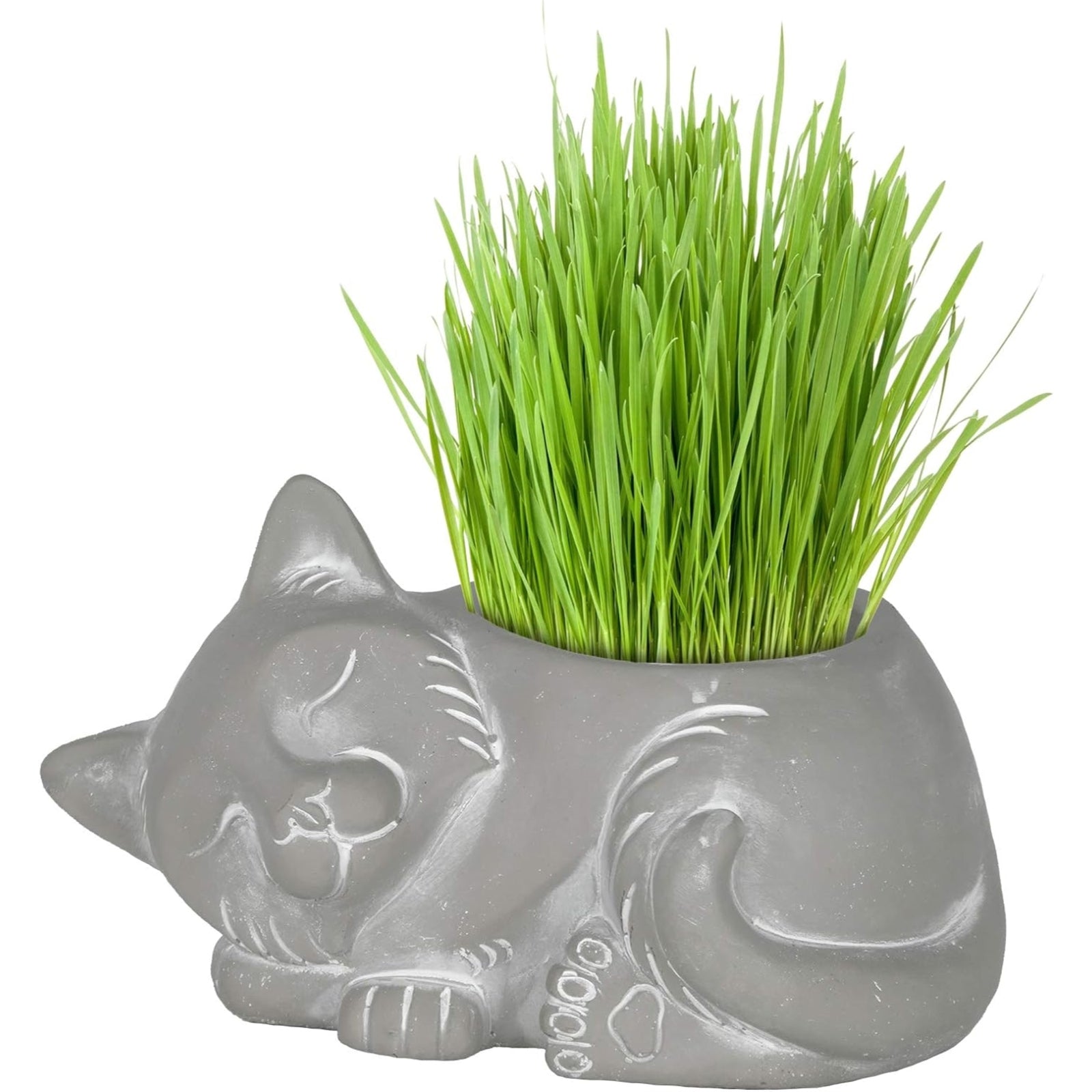 Classic Home and Garden Sleeping Cat Planter, Small, Gray, 7In