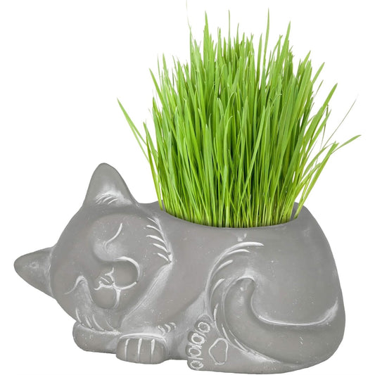 Classic Home and Garden Sleeping Cat Planter, Small, Gray, 7In